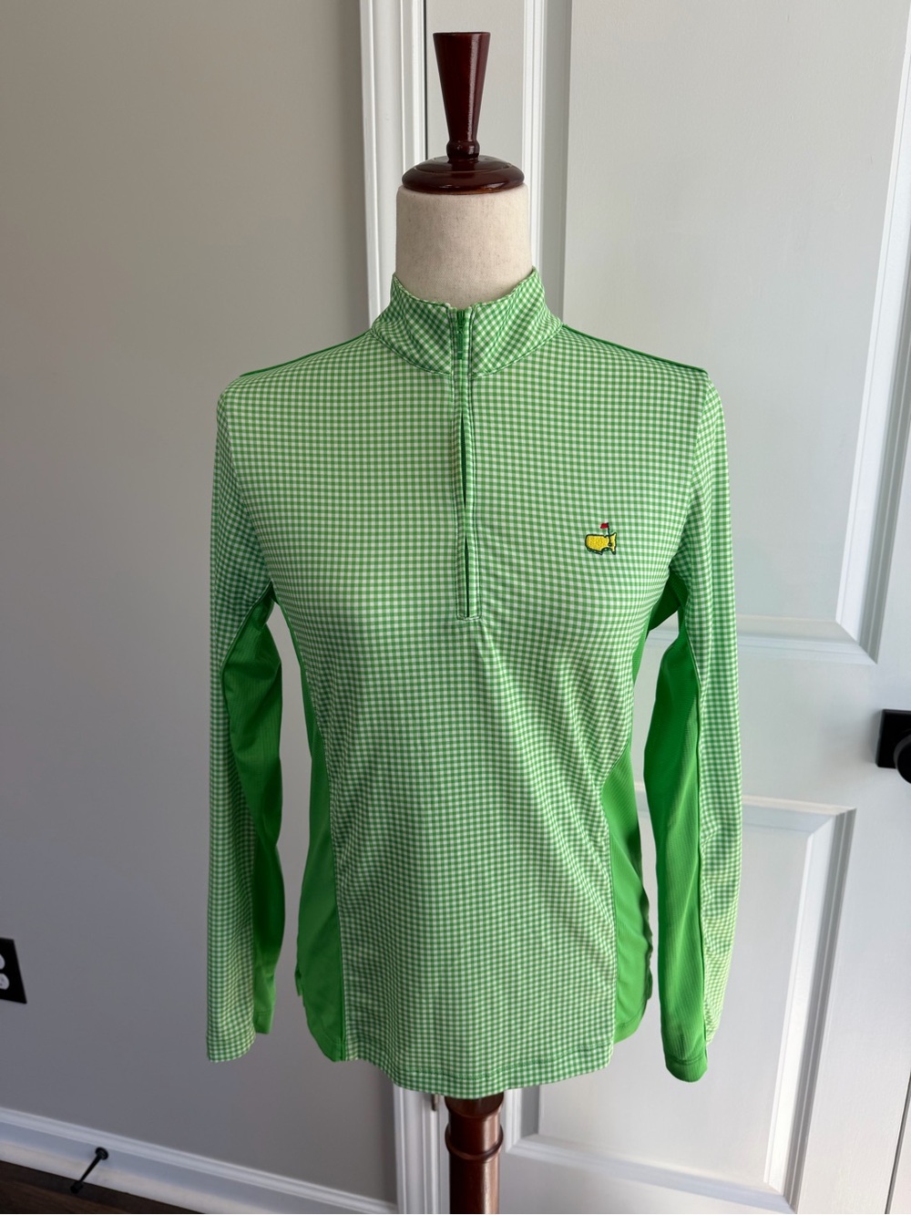 Magnolia Lane Tech Masters Green Gingham Quarter Zip Performance  Size Small